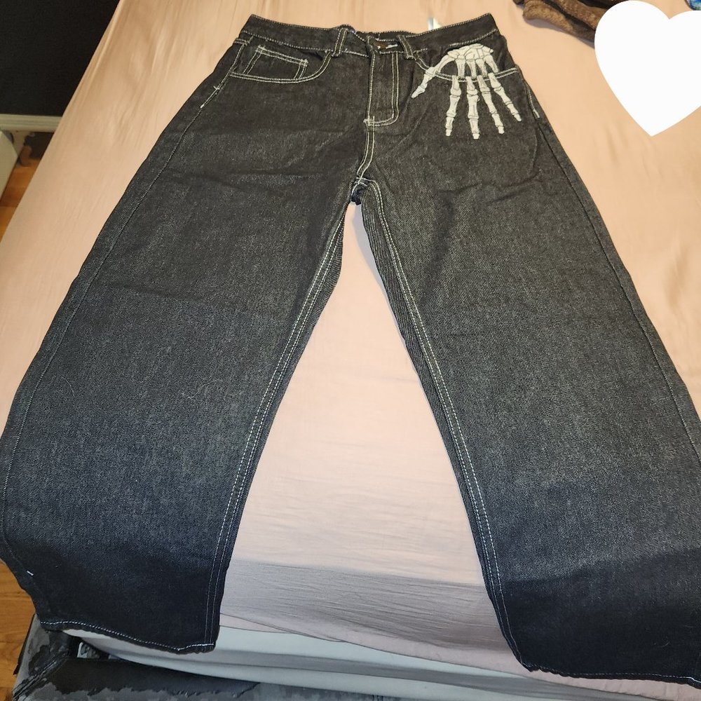 Aelfric Eden Vintage Skull Bone Embroidery Jeans